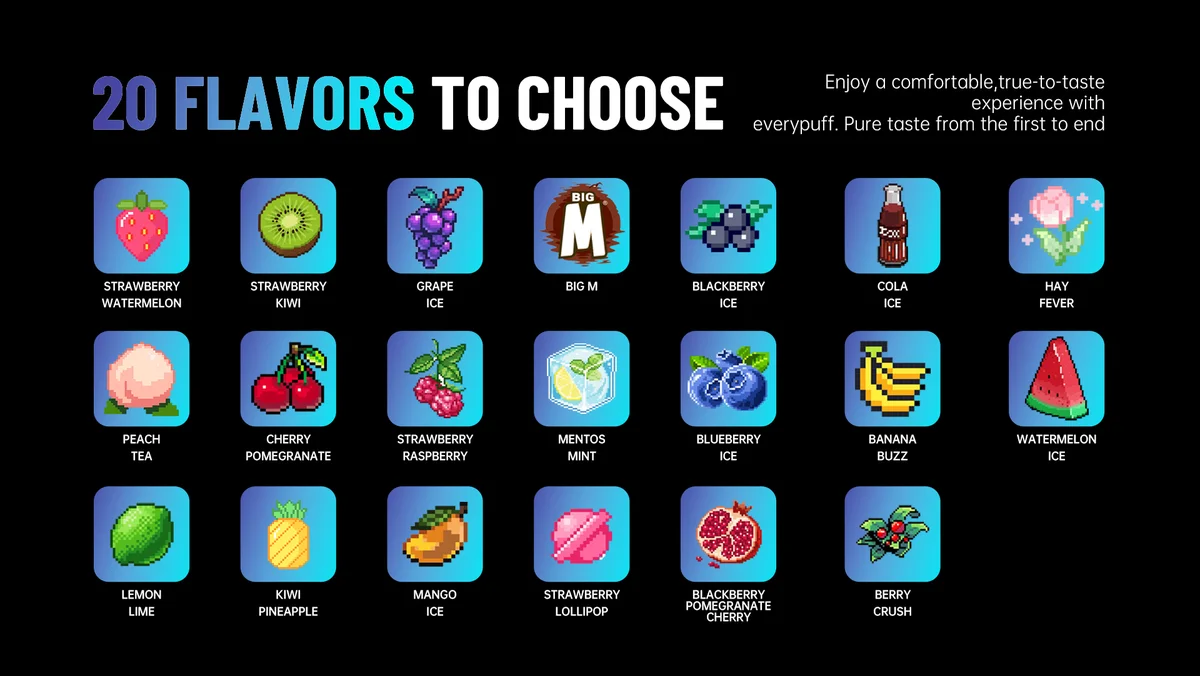 WALA POP 10000 all 20 flavours pixel art grid